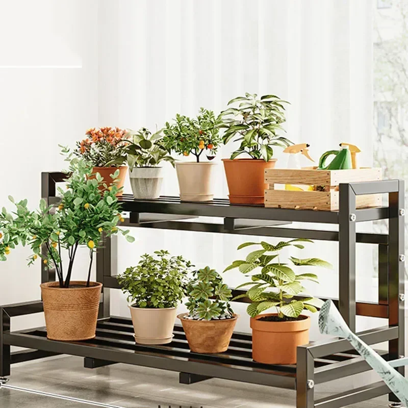 رف نباتات عرض طبقات رف عالمي خارجي معدني مربع رف نباتات رف فاخر أسود Plantenrek أثاث شرفة