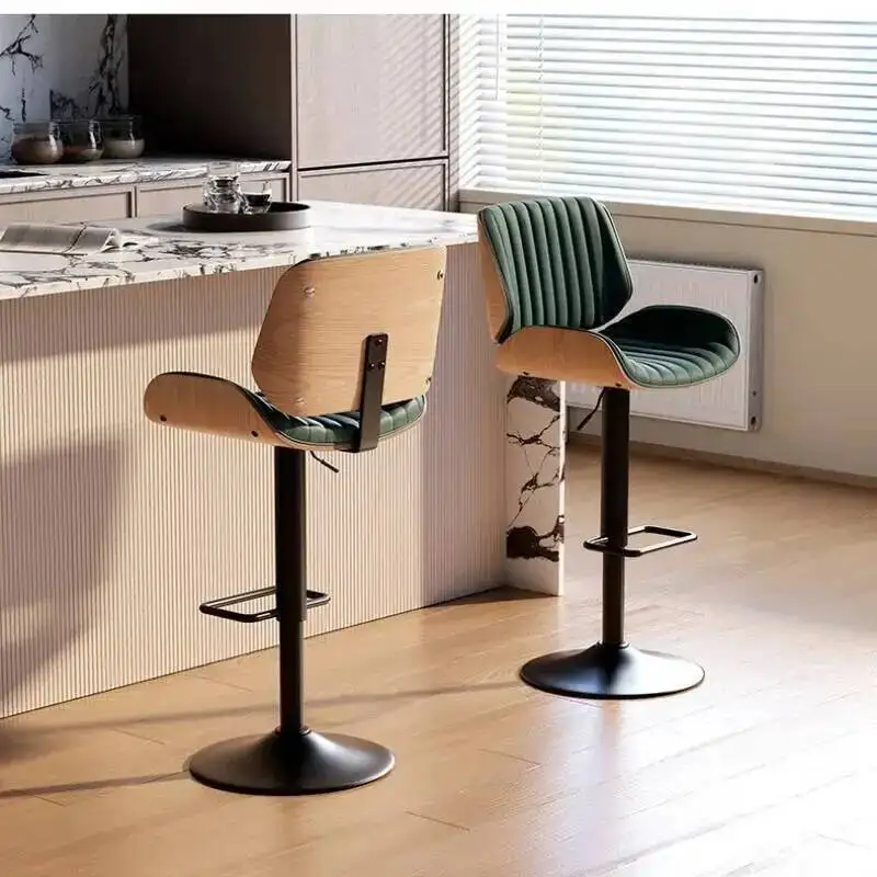 

Современные регулируемые барные стулья с деревянной спинкой и стеганым кожаным сиденьем, поворотные, эргономичные, для кухонного острова