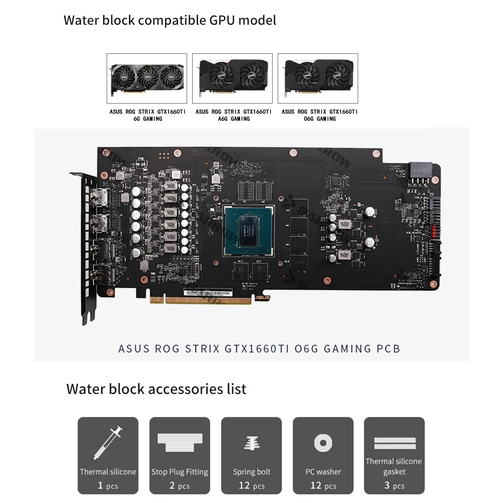Barrow GPU Water Block for ASUS ROG STRIX GTX1660 TI/O6G/A6G/O6G GAMING Graphics Card Copper Cooler RGB Radiator BS-ASS1660T-PA