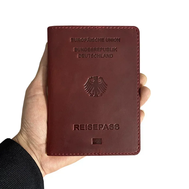 Genuine Leather Germany Passport Cover for German Crazy Horse Real Leather Card Holder Men Business German Passport Case