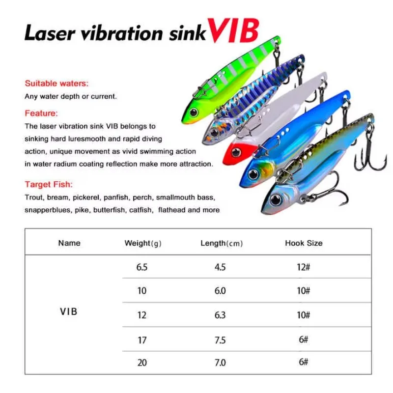 Bionic Lure Vib Fishing Lure Sea Fishing Bass Plastic Full Swim Layer 5 Colors 7g 12g 17g China Printed Metal Lure