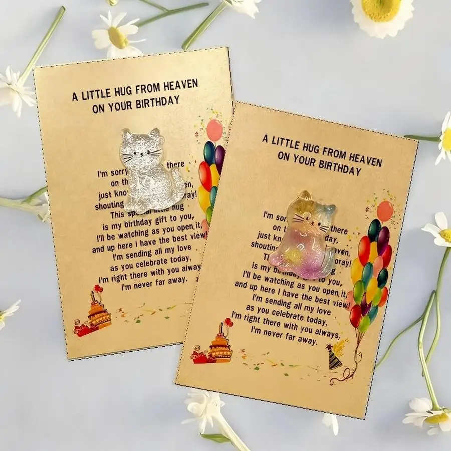 1/5/10/20/50/100pcs Exquisite Shiny Lucky Cat Greeting Card with Resin Kitten Charm, Ideal for Birthdays, Thanksgiving, Christma