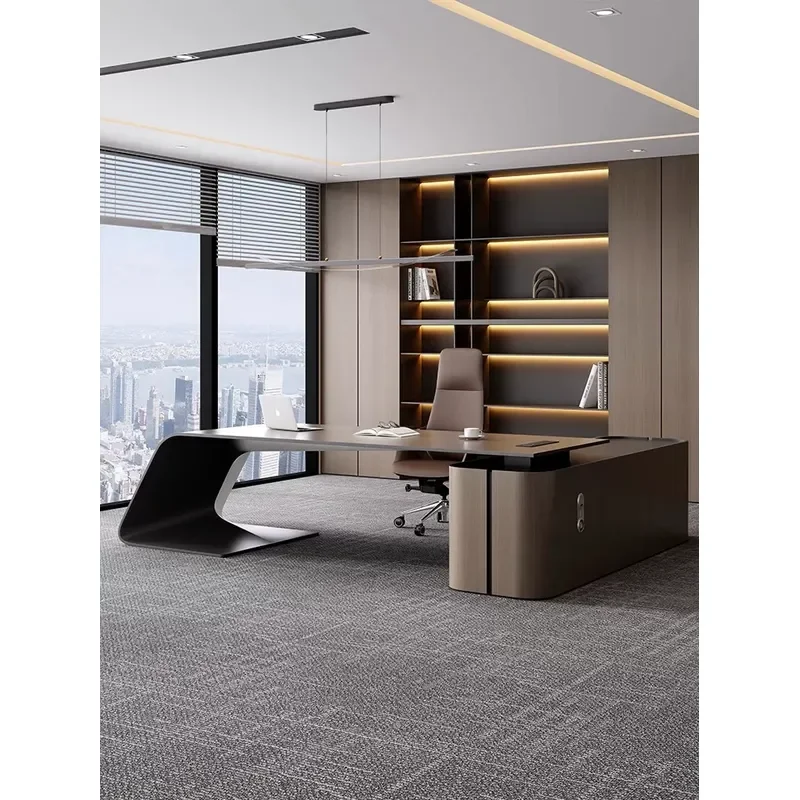2026 New Modern Simple Light Luxury Executive Desk High End President Office Table Single Workstation with Chair Combination