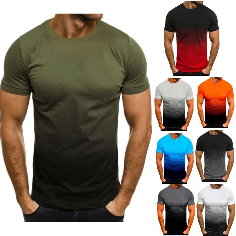 2024 New Men\'s Summer Fashion Casual Top 3D Gradient Color Digital Printing Short Sleeve Round Neck Loose Sports T-shirt