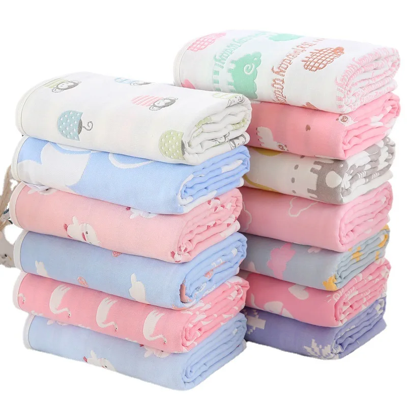 6 Layers Muslin Baby Cotton Blanket Pure Cotton Bubble Muslin Infant Kids Swaddle Sleeping Baby Blanket Bedding 110x110cm