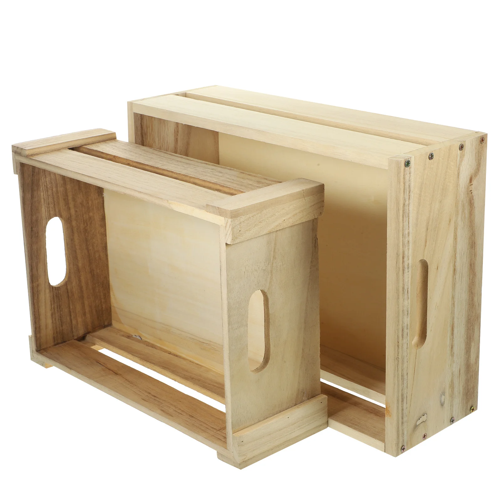 

2Pcs Solid Wooden Storage Box Classic Texture Built-in Handle Easy Carry Display Wooden Crate Wood Nesting Storage Crates
