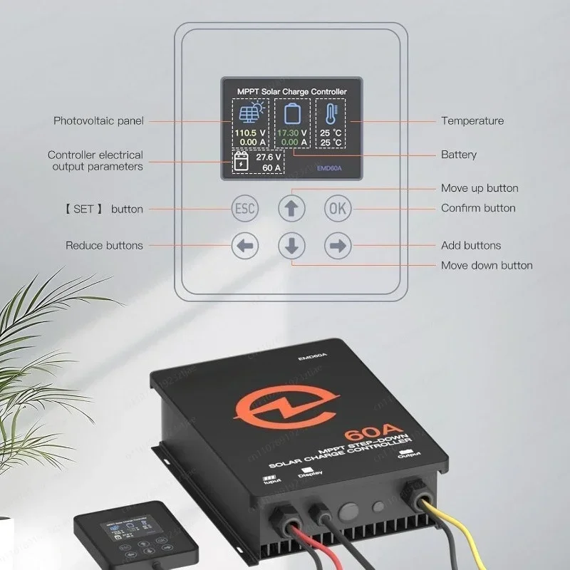 60A MPPT Solar Charge Controller, 10-60V Adjustable Output High Current Regulator for LiFePO4 Lead Acid Battery Bank