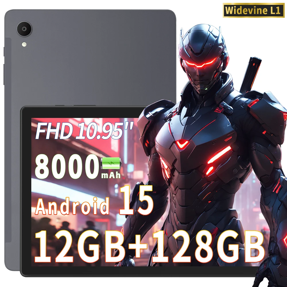 تابلت اندرويد 10.9 بوصة، اندرويد 15 تابلت 2025 للبالغين، ثماني النواة، ذاكرة وصول عشوائي 12 جيجابايت + تخزين 128 جيجابايت (1 تيرابايت توسيع) مع بطارية 8000 مللي أمبير في الساعة