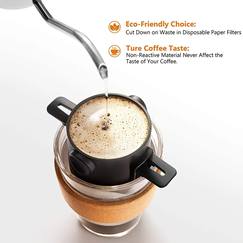 1/3pc Foldable Coffee Filter Portable Pour Over Coffee Maker Filter Reusable Funnel Cup with Ear Hook Paperless Coffee Dripper
