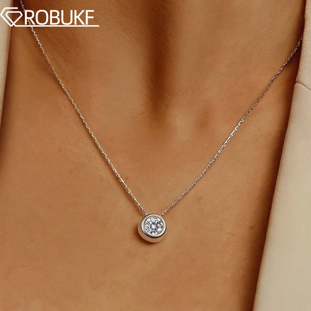 

0.5CT 1CT Bezel Set Solitaire Moissanite Necklace for Women Round Cut Diamond S925 Silver Jewelry Daily Wear Christmas Gifts
