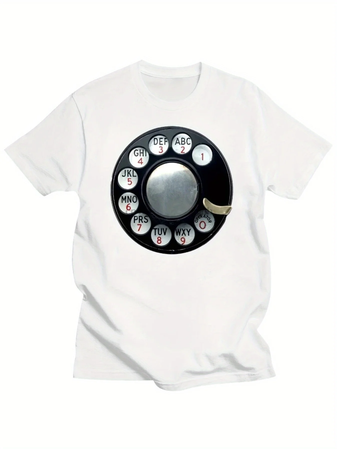 Men's Retro Rotating Disc Phone Pattern Tshirt with Retro Phone Design Comes with Rotating Disc and Digital Button Retro T-shirt
