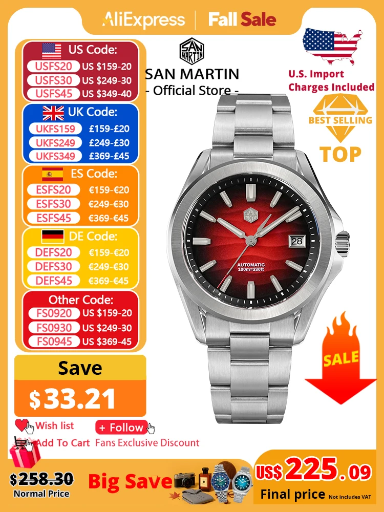 

San Martin New Gada Watch 39mm Desert Texture Men Dress Watch NH35 Automatic Mechanical Sapphire Waterproof 100m Luminous SN0129