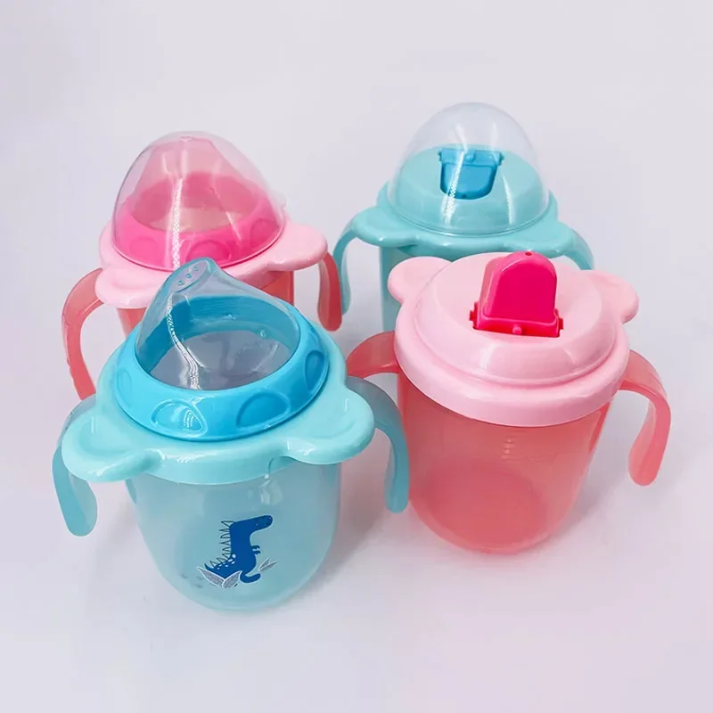 Baby Learning Drinking Cup Infants Feeding Hand Shank Bottles Child Water Cup with Double Handle Leakproof Infants Duckbill Cup