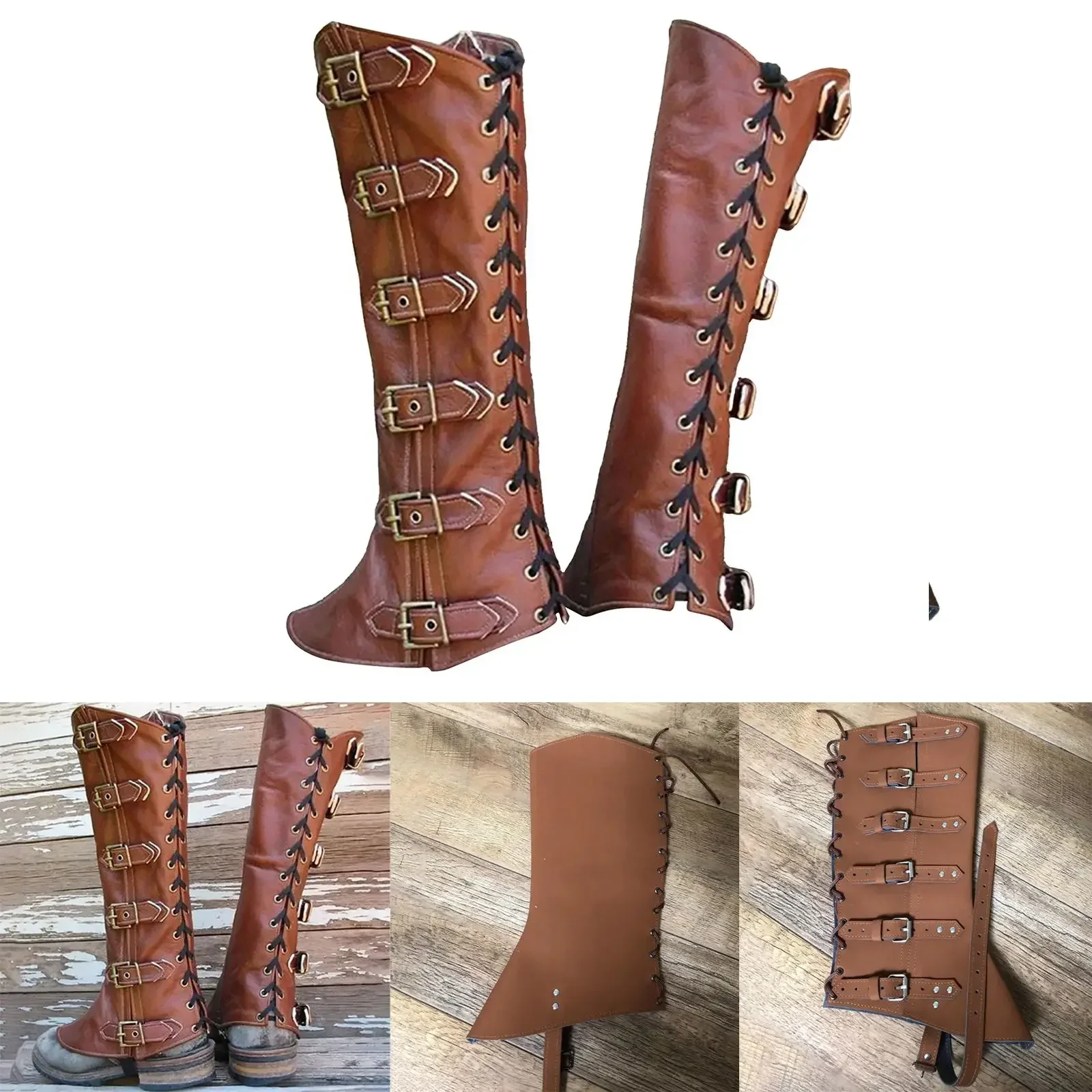 PU Leg Guard Shoe Steampunk Warrior Medieval Gothic Shoe Cover for Masquerade Knights Costume Accessory Cosplay Props Women Men