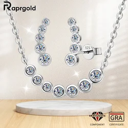 RAPRGOLD Certified Moissanite Necklace Earring Set for Women S925 Sterling Silver Stud Earrings Pendant Necklaces Jewelry Gifts
