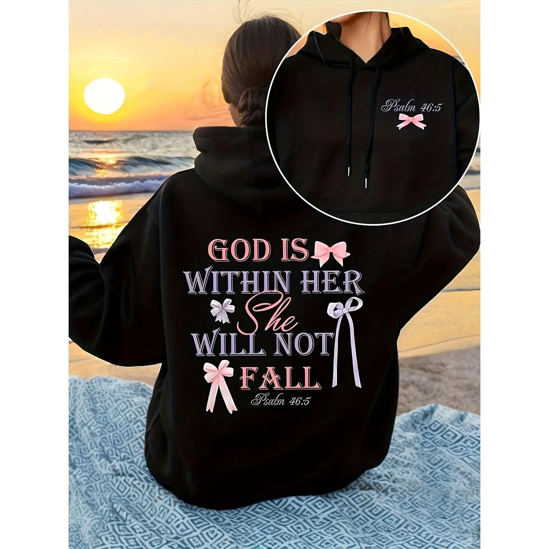 

Women's "God Is Within Her She Will Not Fall" Hoodie Christian Religious Slogan Sweatshirt Psalm 46:5 Bible Verse Top