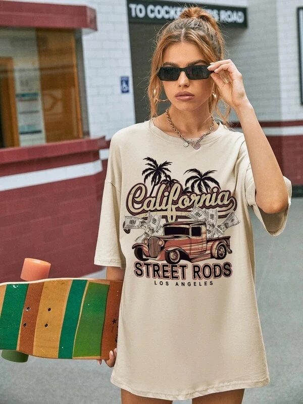 

California Street Road Women T Shirt Streetwear White Cotton Short Sleeve Femme Oversized Graphic Tee Cute Grunge Tops Y2k E