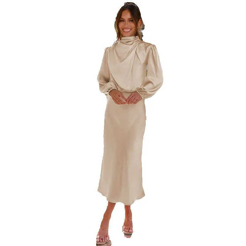 

Women’s 2024 Autumn New High Grade Satin Long Sleeve Loose Fitting and Elegant Women's Evening Dress Intellectual Elegant