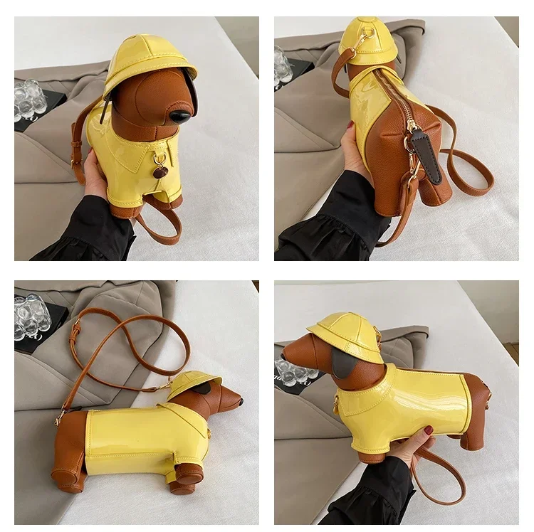 Brown Dog Shape Animal Bag Fashion Adult Personalized Creative Shoulder Animal Bag Unisex Stylish Versatile PU Crossbody Bag