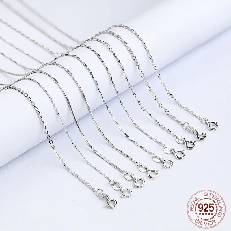 1pcs Genuine 925 Sterling Silver Singapore Box Snake Chain Necklace for Woman 40+5/40/45cm Basic Chain fit Pendant DIY Jewelry