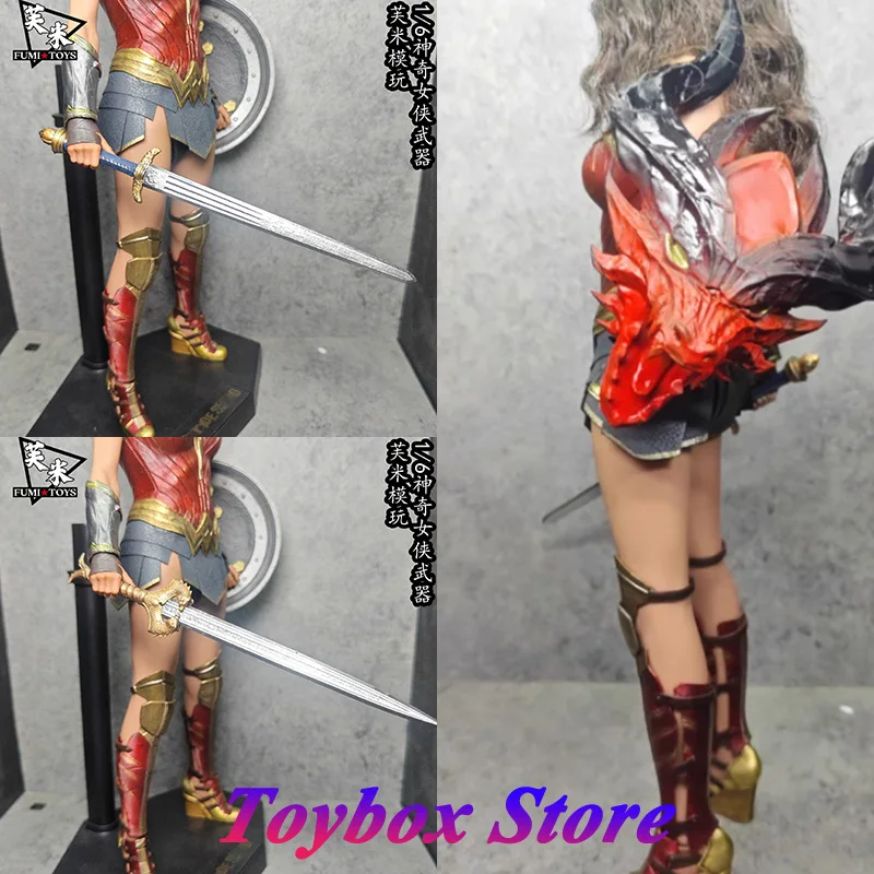

1/6 Super Female Hero Mini Long Sword Model Static Fire/Dragon Shield Model Toys Accessory For 12" Action Figure Scene Ornament