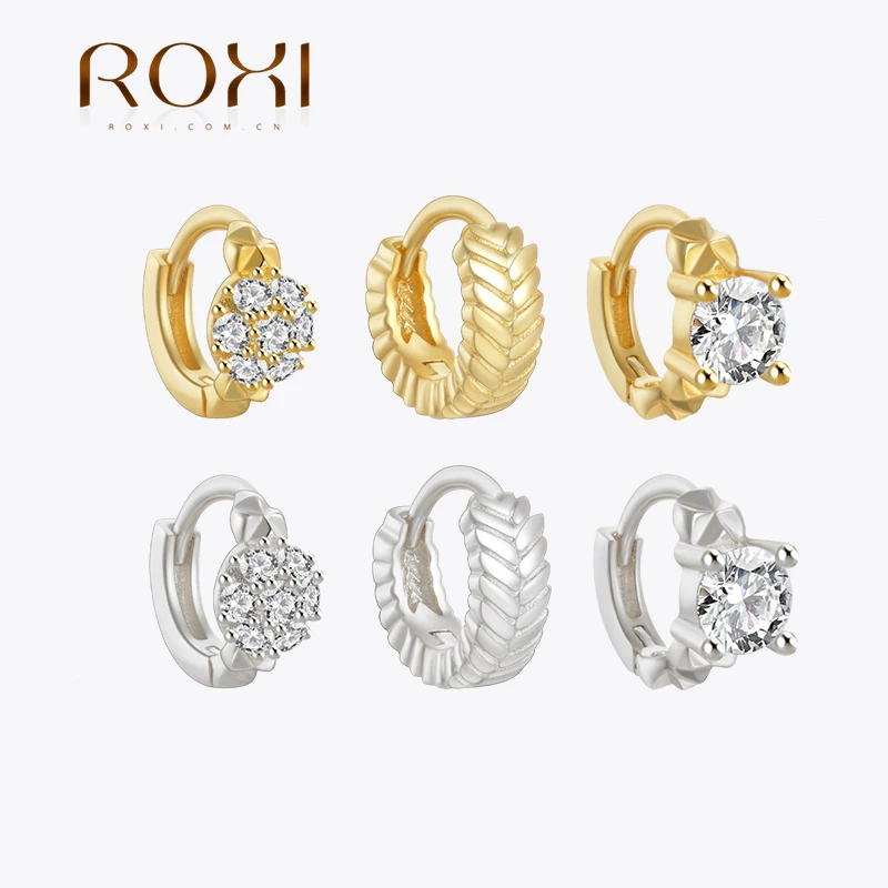 ROXI 925 Sterling Silver 1 Piece Geometric Exquisite 5A Zircon Cartilage Piercing Earrings Ear Buckle Wedding Jewelry For Women