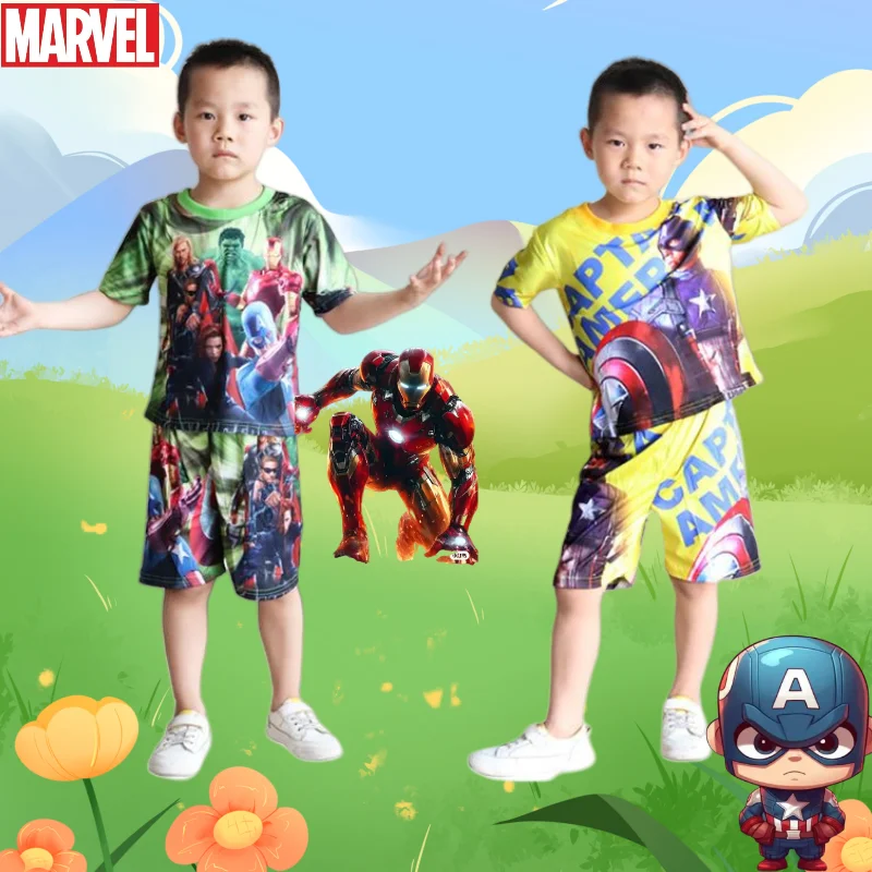 Marvel's new cartoon anime Spiderman chłopięce letnie, wszechstronne wzory, miękkie, szybkoschnące koszulki z krótkim rękawem i szorty