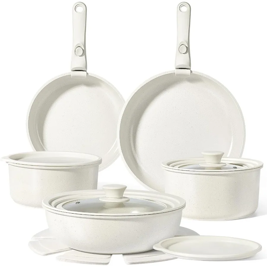 

Набор керамической посуды из 15 предметов со съемными ручками для здорового приготовления пищи, антипригарный, нетоксичный дизайн, не содержит PFAS PFOA PTFE Sui