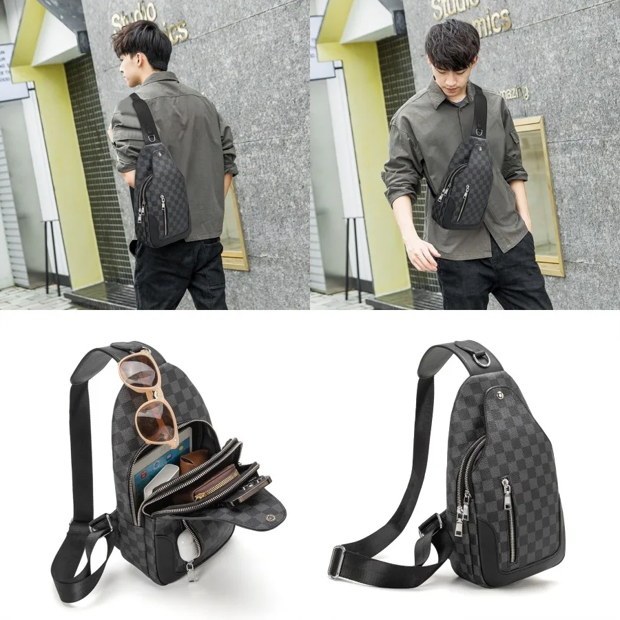 

【New style】European and American retro fashion brand light luxury high-end men's casual shoulder bag multifunctional checkerboa