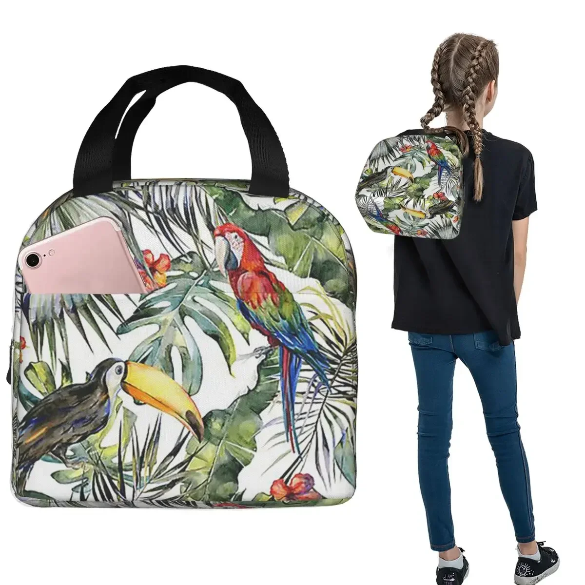 Tropical Jungle Insulated Lunch Bag for Women Children Leakproof Food Boxes Thermal Lunch Box Tote