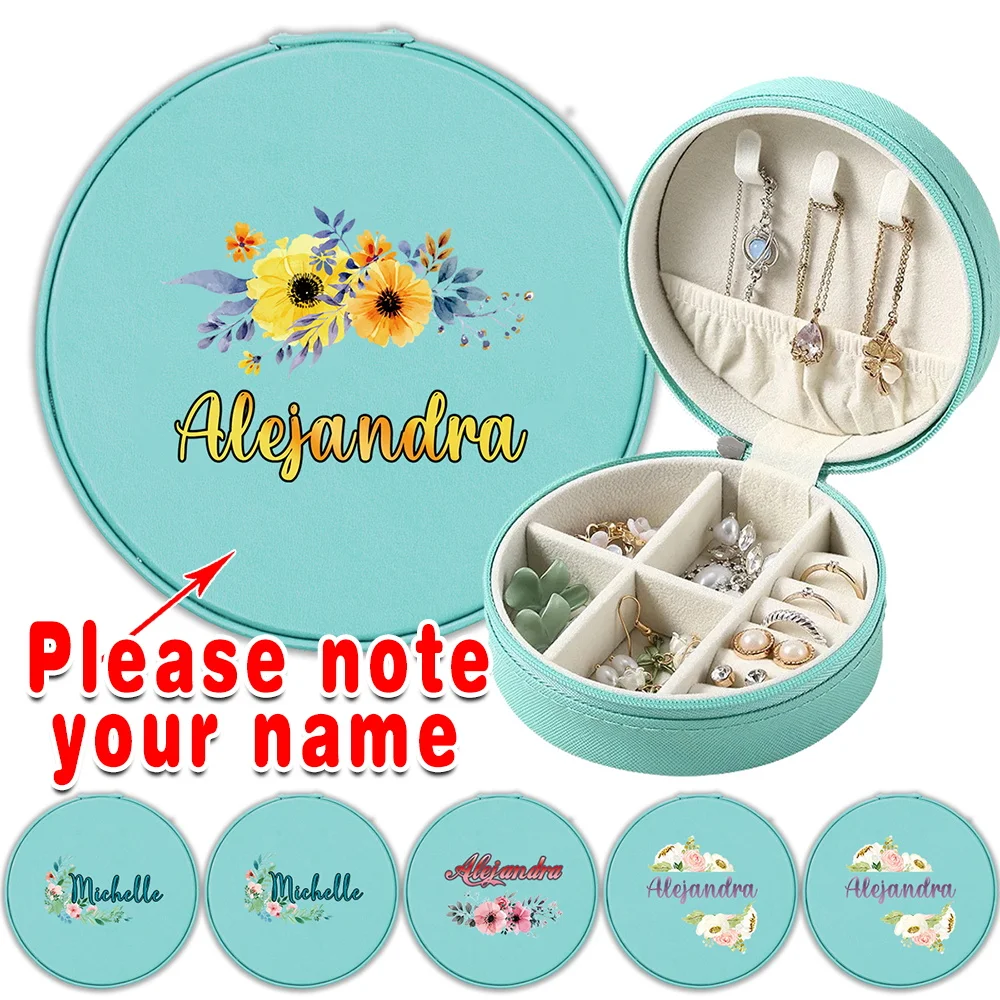 

Customized Name Jewelry Box Organizer PU Travel Case Women Holder Storage Earrings Necklaces Bracelets Ornament Personalized DIY