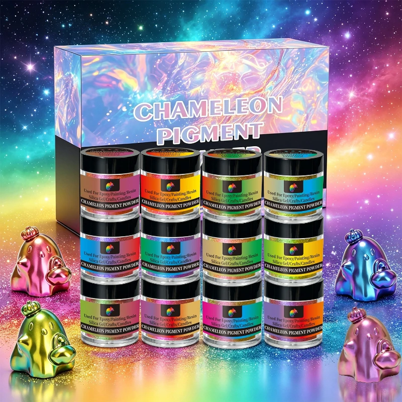 12 Colors Chameleon Mica Pearl Powder 5g/Jar Color Shift Glitter for Epoxy Resin Watercolor Car Paint DIY Craft Pigment