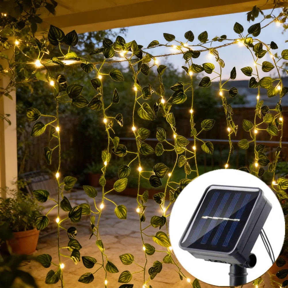 

Garden Fairy Garland Light Solar Festoon LED Artificial Green Leaf Light String Party Wedding Yard Wall Fence Decoration Outdoor