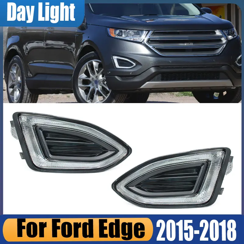 For Ford Edge 2015 2016 2017 2018 US Version Auto LED Front Bumper DRL Daytime Running Drive Light Fog Lamp Cover Frame Grille