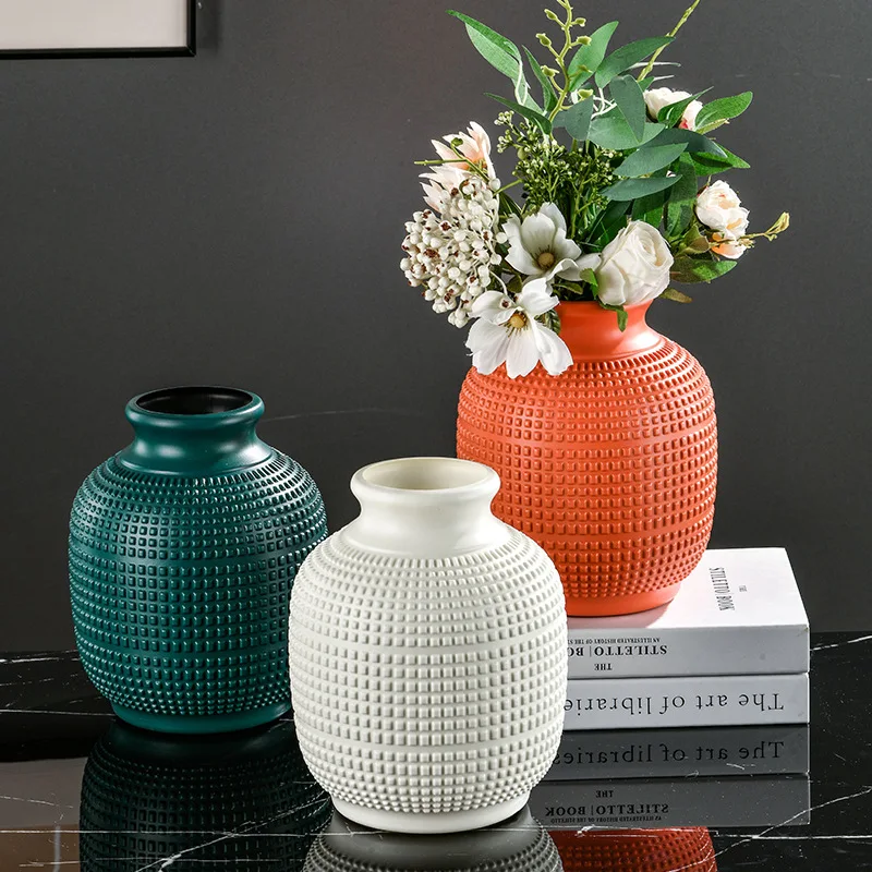 Imitation Keramik-Kunststoff-Vase Einfaches Nordisches Muster Blumenarrangement-Vase Heim-Desktop-Deko Vasen Tischdekoration