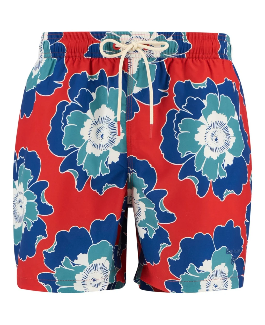 Men's Red Large Floral Hawaii Print Swim Shorts Elastic Drawstring Pocket Quick Dry Beach Pool Vacation Casual Shorts