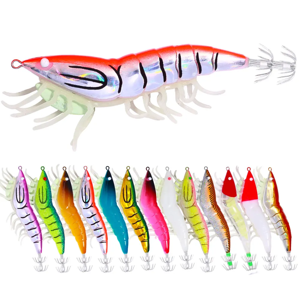 Webfoot octopus Pesca Luminous Squid Jig Lure Boxed 12CM-22.4G Fishing Wood Shrimp Baits Octopus Cuttlefish Jigs Lures Hard Bait