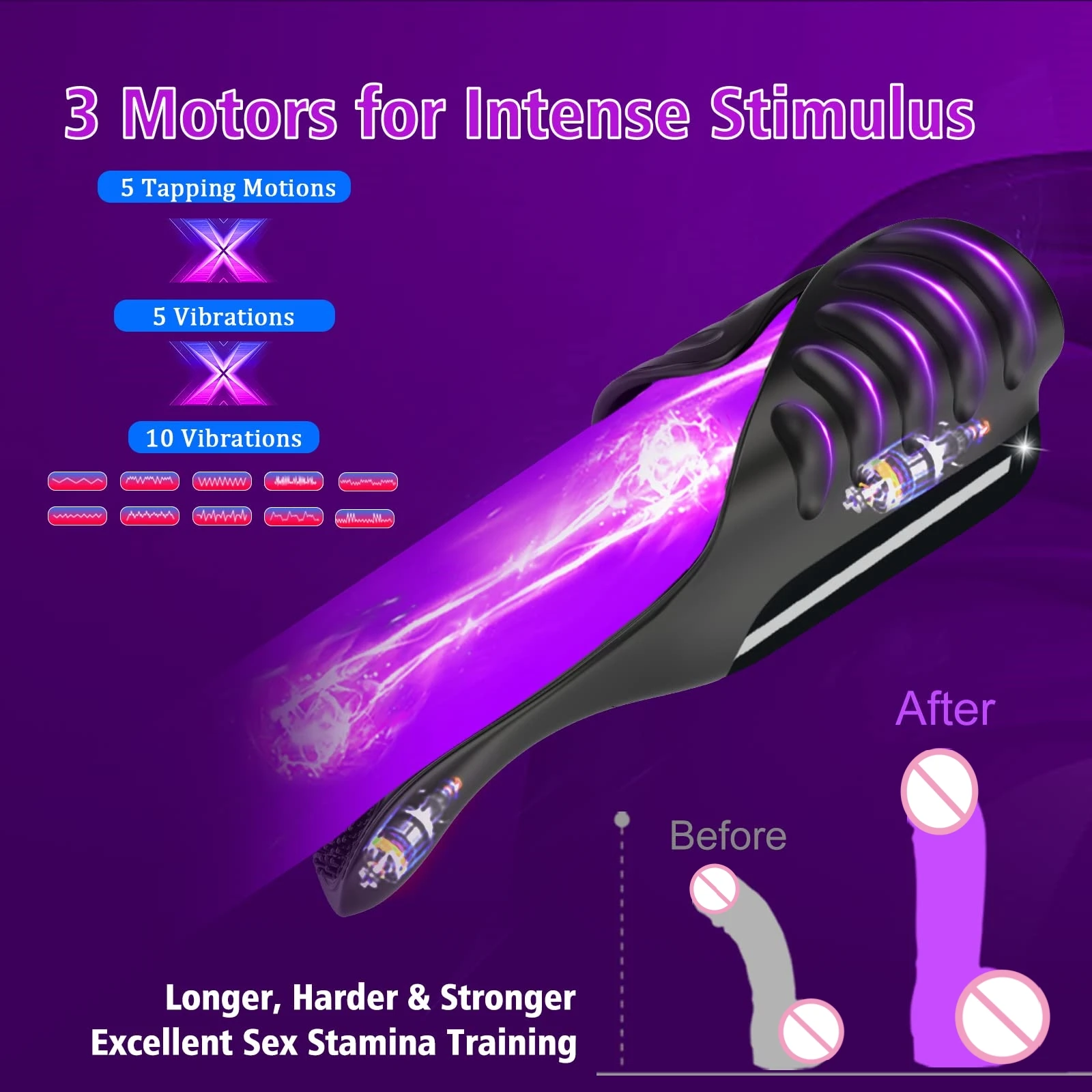 Adjustable Vibrating Male Masturbator Penis Trainer Massager Glans Stimulator Cock Tapping Vibrators Sex Toys for Men Pleasure