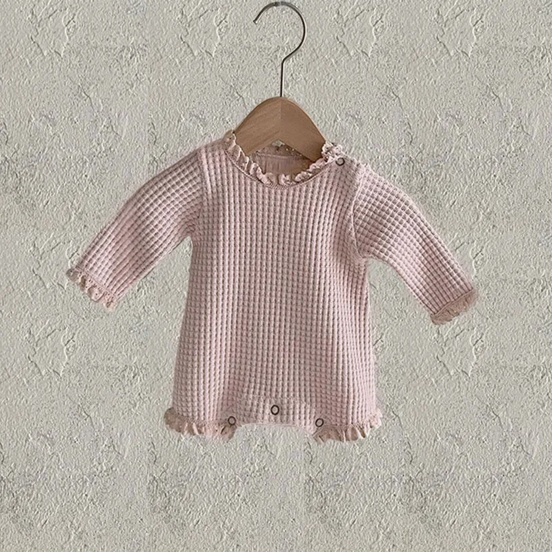 Autumn Baby Bodysuits Baby Girls Solid Long Sleeve One Piece Toddler Boys Waffle Jumpsuits Infant Clothing