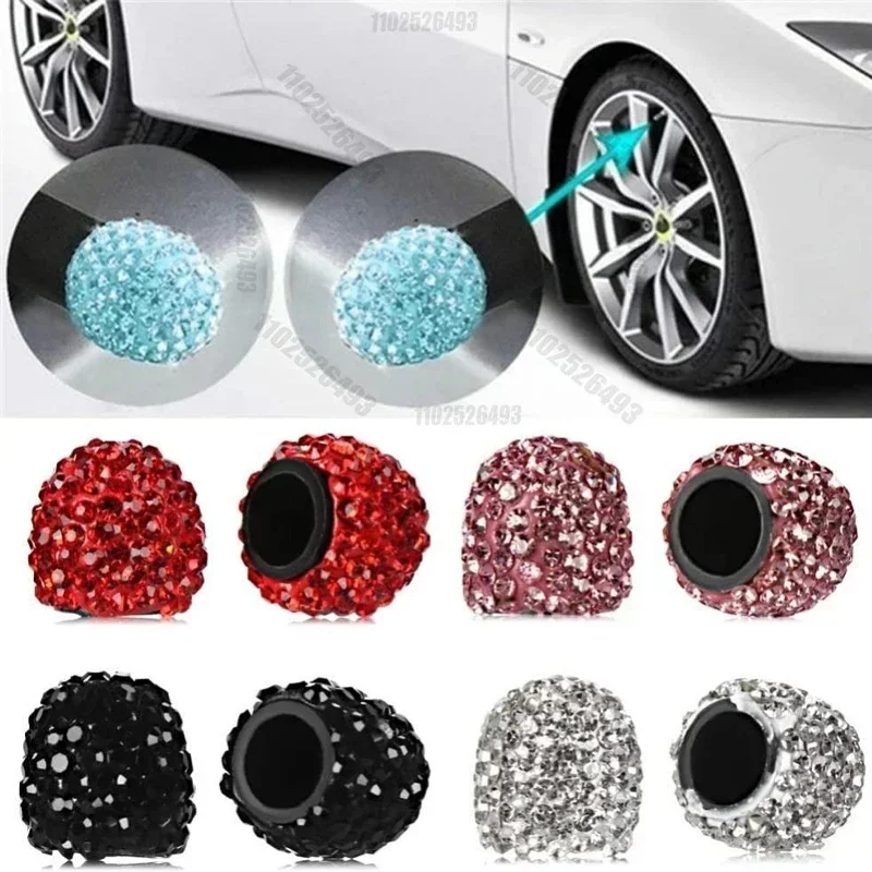 New 4pcs Diamond Crystal Car Tire Valve Caps Shining Dust-proof Wheel Valve Cover Vehicle Bling Valve Cap Styling Accessories