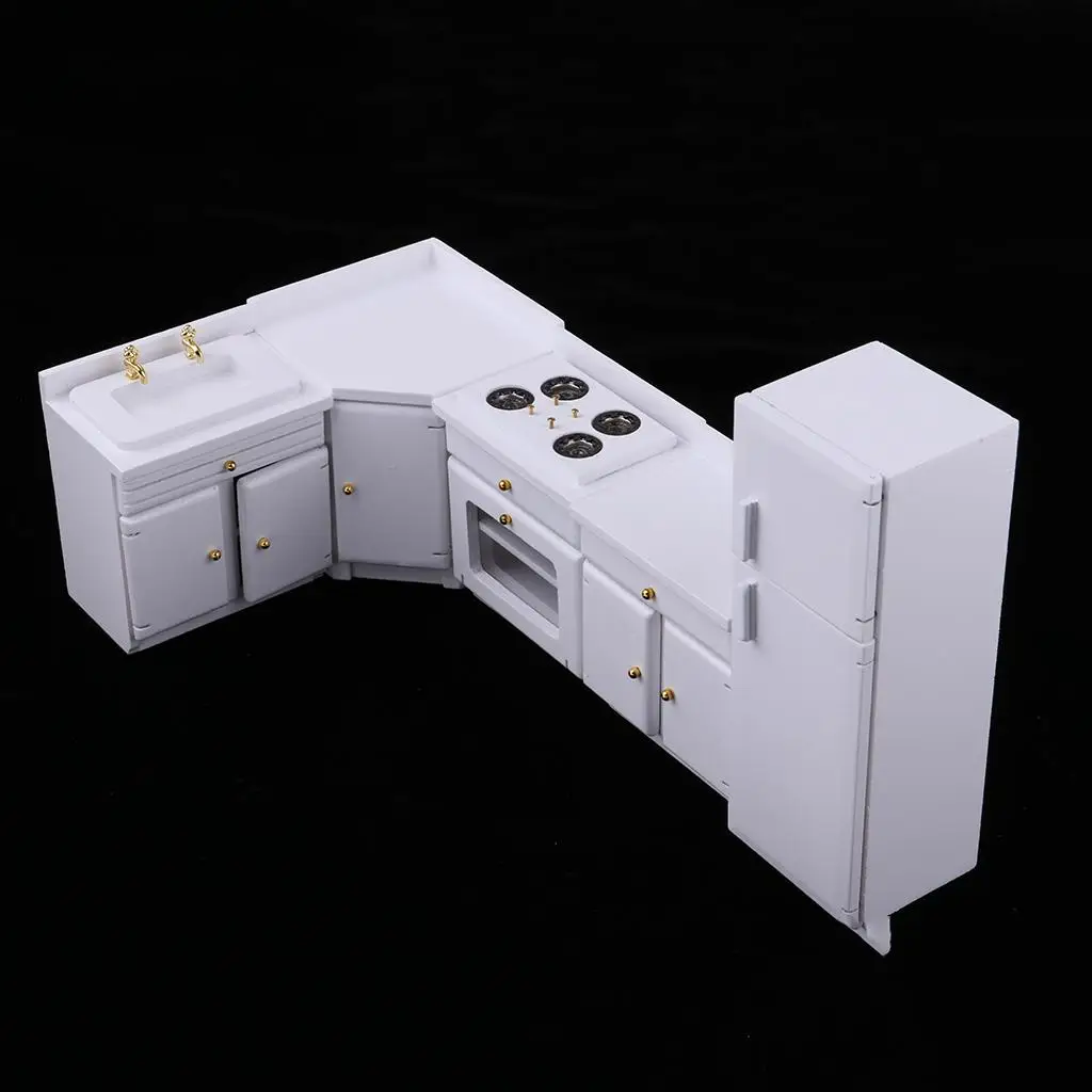 1:12 Miniature Furniture chen Cabinet Sink Stove Samll Refrigerator Set for Dolls House