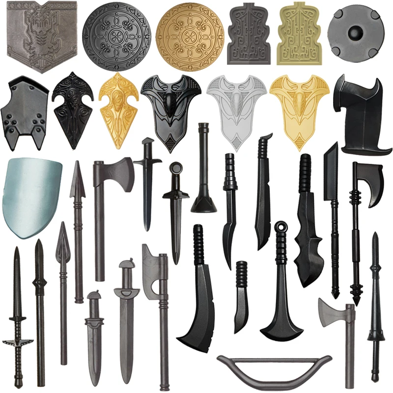 Accesorio de arma Medieval, bloque de construcción, figura de soldado, Escudo de Guerrero espartano, cuchillo Orc, hacha, Rey, espada, hacha, espada ancha, juguete de ladrillo