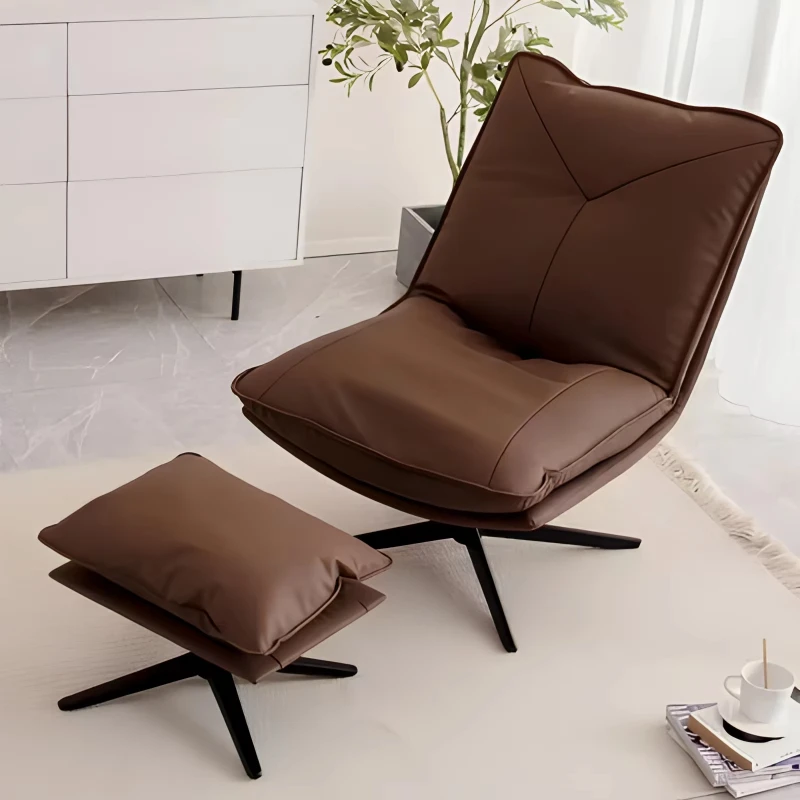 Modern single leather swivel chair metal base ergonomic rotating sofa