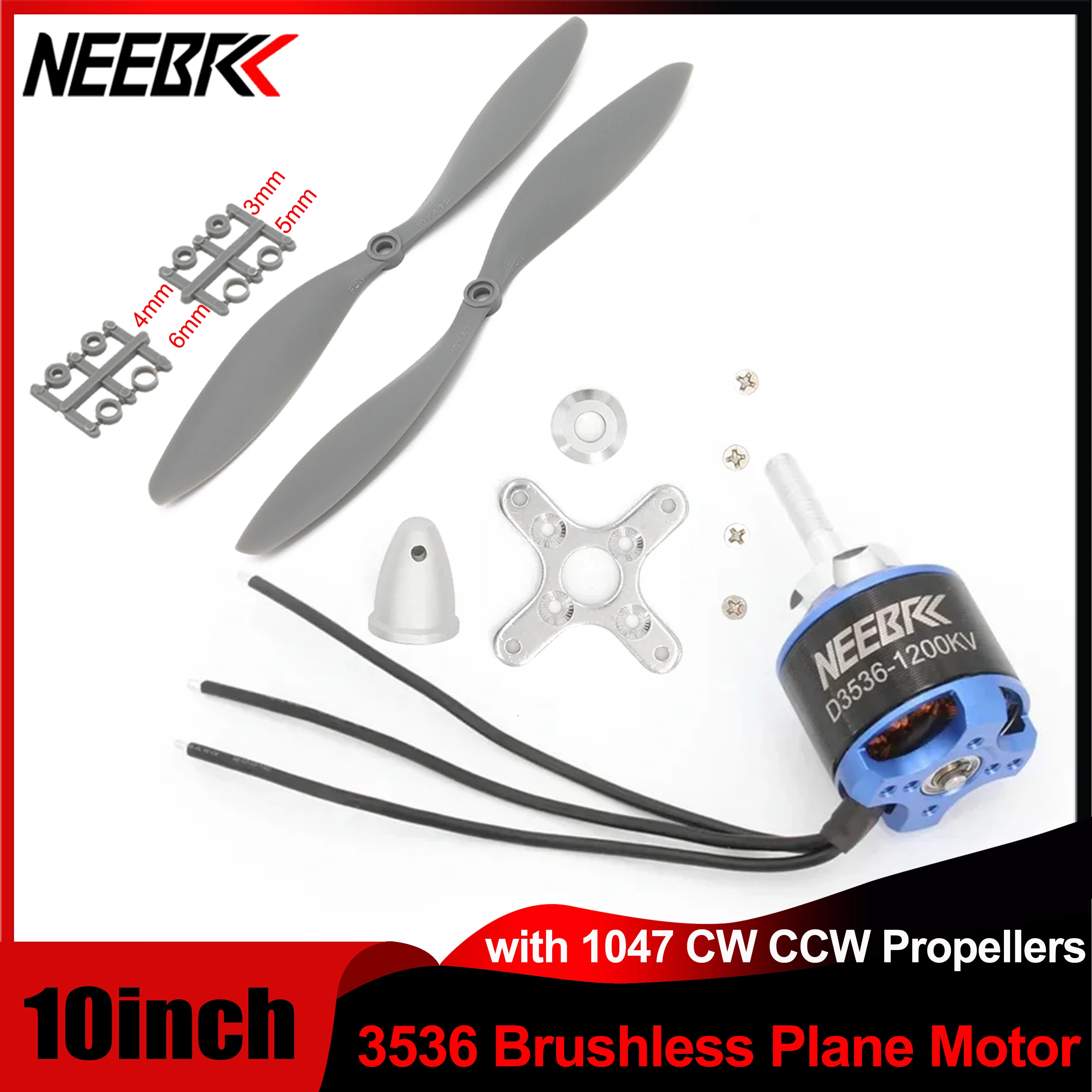 

NEEBRC 10inch FPV Drone 3536 Brushless Motor 2-4S Engine w 1040 10x4.7 CW CCW Propellers for RC Plane F450 Fixed-wing Quadcopter