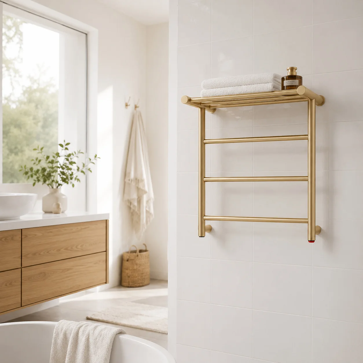 2026 New Gold Wall-Mounted Electric Towel Warmer Rack 304 Stainless Steel Bathroom Drying Storage Shelf for Home 110-240V