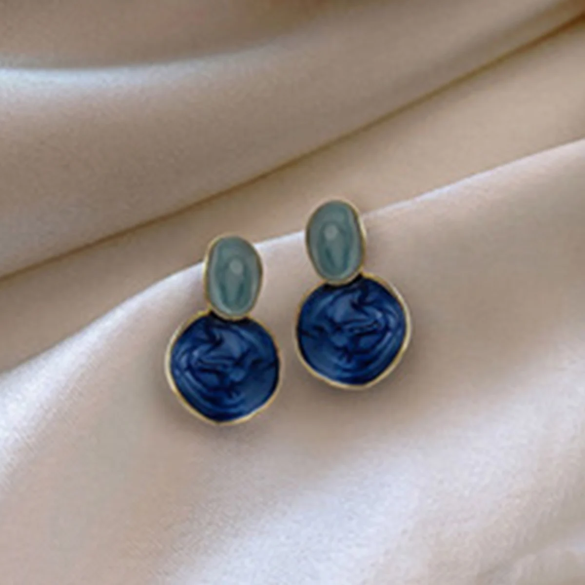 Klein Blue Blended Drip Oil Earrings for Women, Light Luxury, Exquisite Design, High Grade, Temperament Earrings