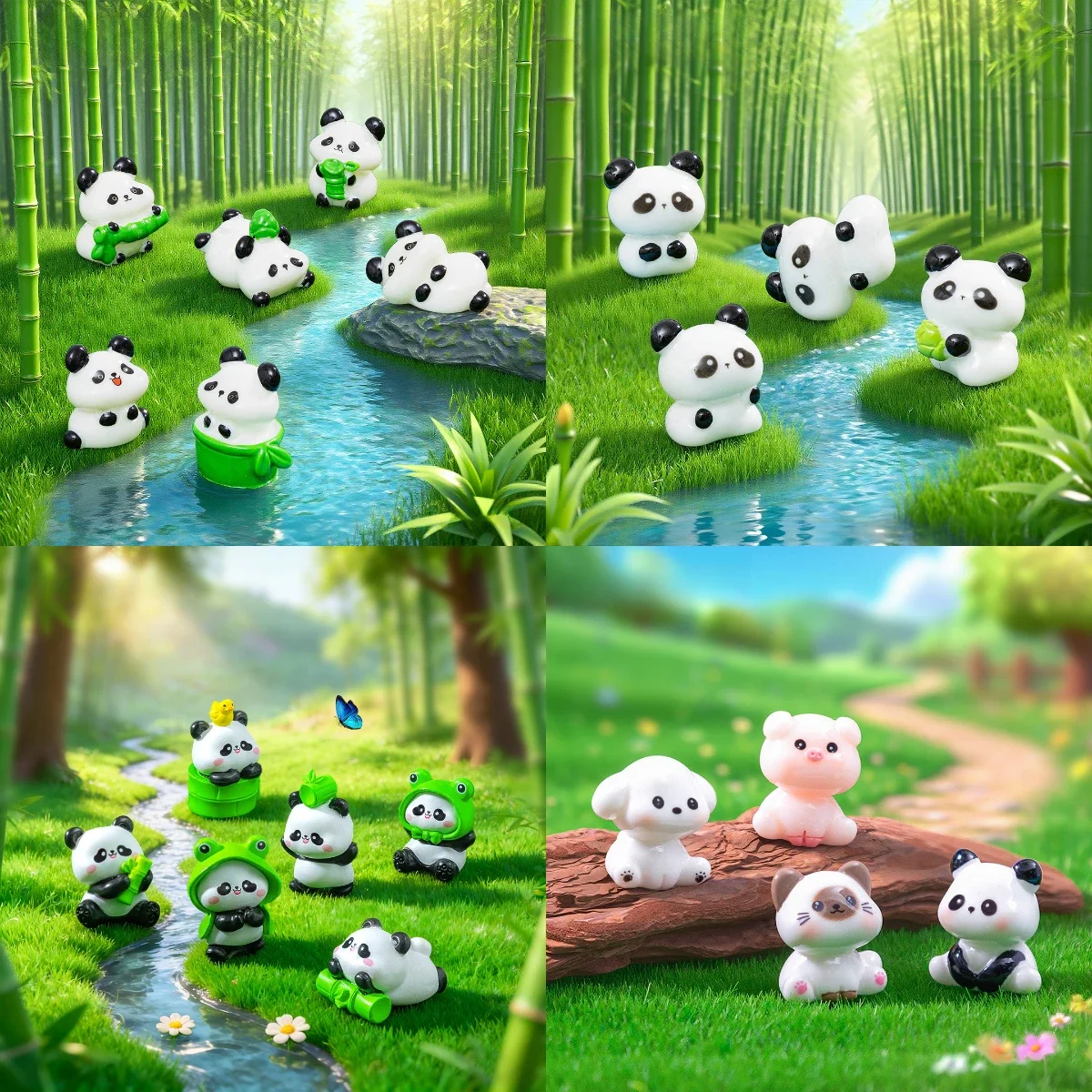 100pcs Wholesale Mini Resin 3D Panda Home Fairy Garden Landscape Decoration DIY Accessories Keychain Dollhouse Decor