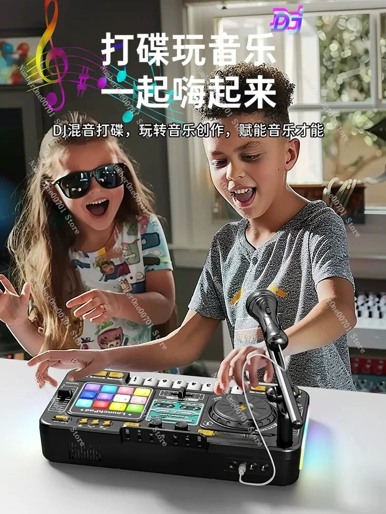 Kids DJ Mixer Piano Toy, Electronic Music Keyboard with Mic, 3-in-1 Rhythm Game for Boys Girls Age 3-6 Gift