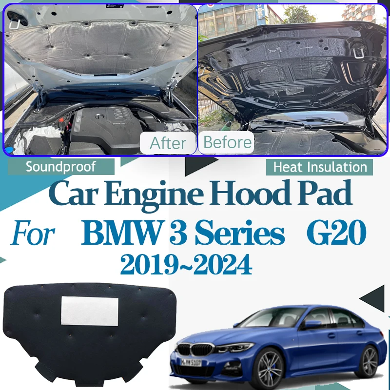 for BMW 3 Series G20 318i 320e 2019~2024 Car Engine Hood Sound Covers Sound Insulation Pad Flame Retardant Mats Car Accessories