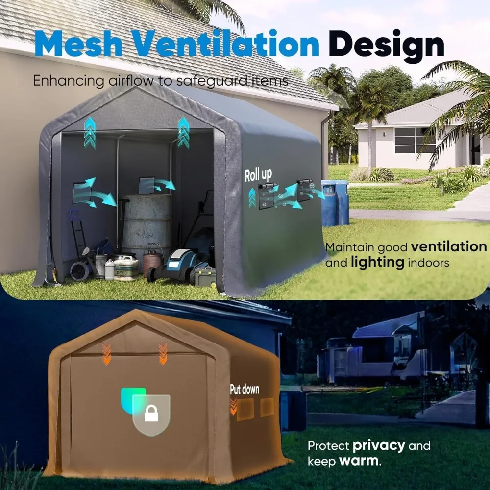 Ventilated Windows, Heavy Duty Portable Garage Shelter Motorcycle Shelter Storage Shelter Outdoor Shed for Patio Furniture